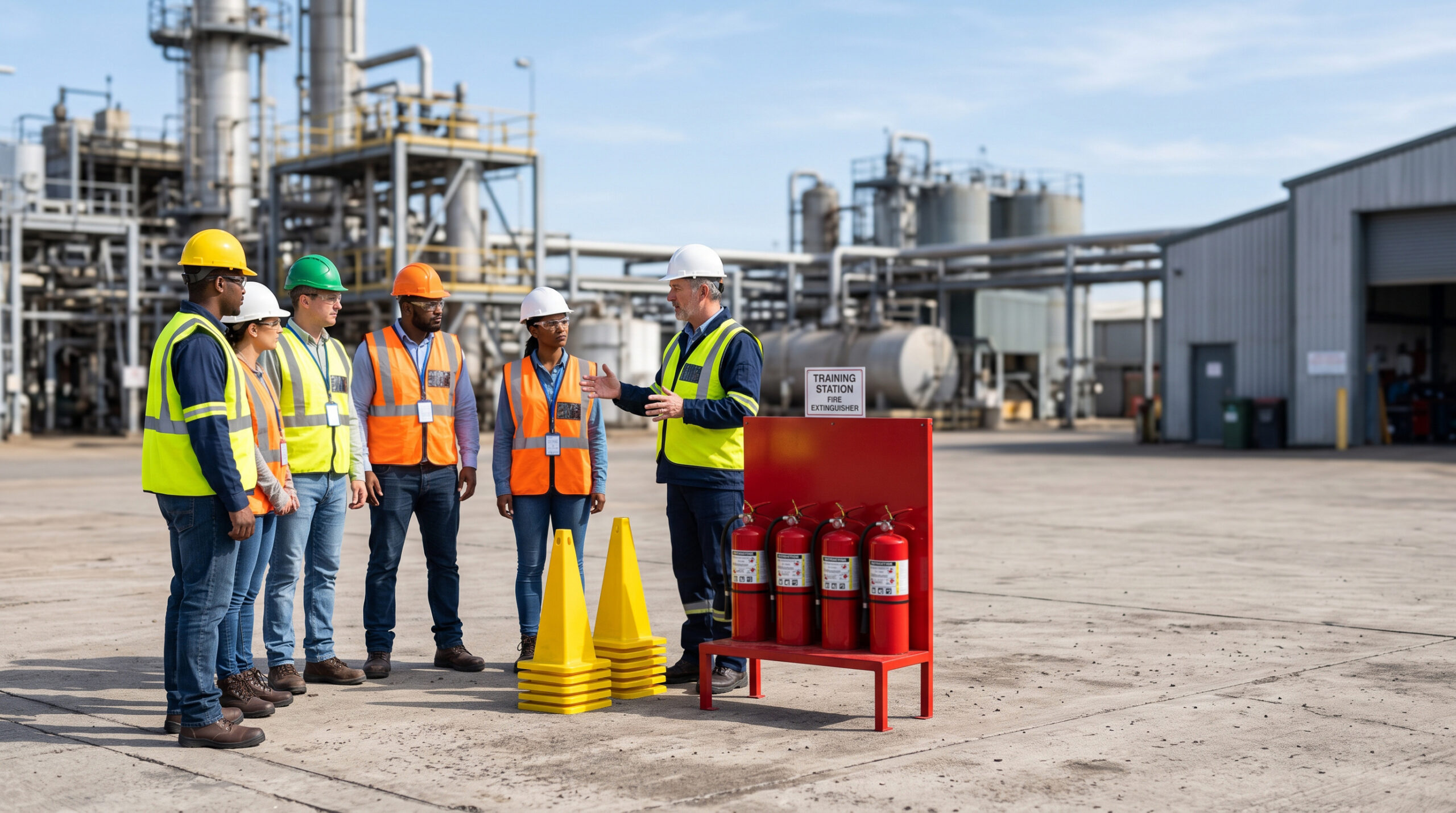 Plant team begins a fire safety preparedness drill Fire safety training